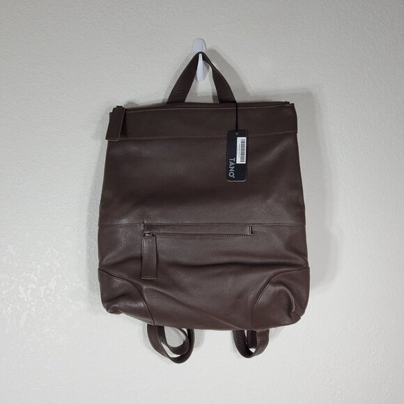 NWT Tano Brown Italian Leather Backpack With Adjustable Straps & Top Handle - Picture 6 of 14